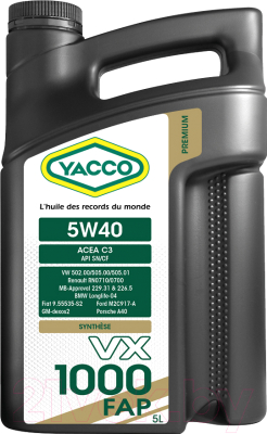 Моторное масло Yacco VX 1000 FAP 5W40 (5л)