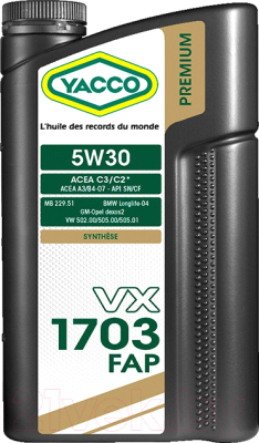 Моторное масло Yacco VX 1703 FAP 5W30 (1л)
