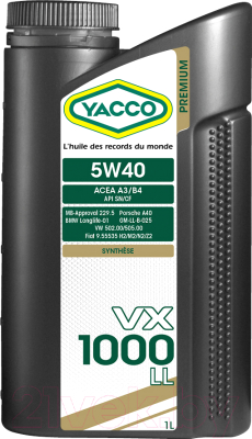 Моторное масло Yacco VX 1000 LL 5W40 (1л)