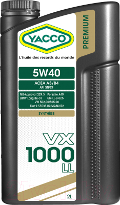 Моторное масло Yacco VX 1000 LL 5W40 (2л)
