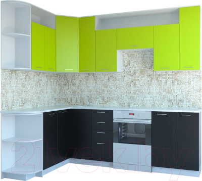 Готовая кухня Артём-Мебель Виола СН-114 ДСП 2.6 Левая (лайм/черный)