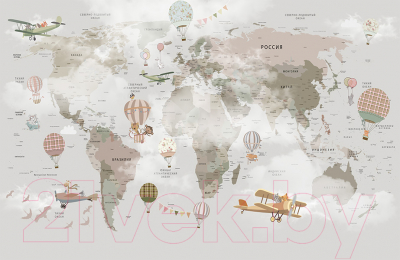 Фотообои листовые Vimala Большая детская карта мира (260x400)