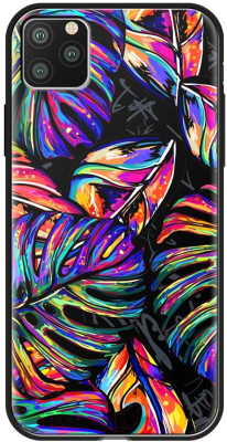 Чехол-накладка Deppa Glass Case для iPhone 11 Pro Max / 87266 (листья)