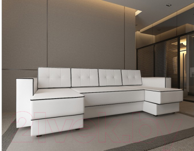 Диван П-образный Настоящая мебель Принстон НПБ экокожа (белый)