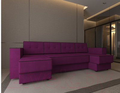 Диван П-образный Настоящая мебель Принстон НПБ вельвет (фиолетовый)