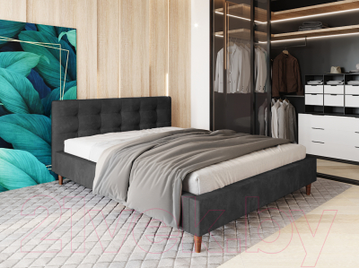 Двуспальная кровать Настоящая мебель Texas вельвет 160x200 (черный)