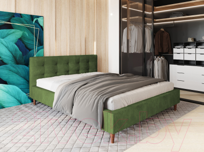 Двуспальная кровать Настоящая мебель Texas вельвет 160x200 (зеленый)