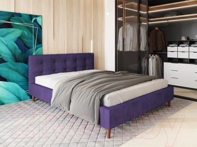 Двуспальная кровать Настоящая мебель Texas вельвет 160x200 (фиолетовый)