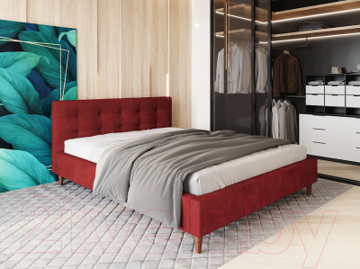 Двуспальная кровать Настоящая мебель Texas вельвет 160x200 (красный)