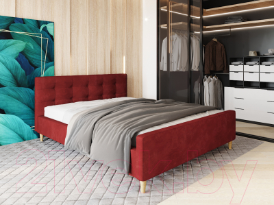 Двуспальная кровать Настоящая мебель Pinko вельвет 160x200 (красный)
