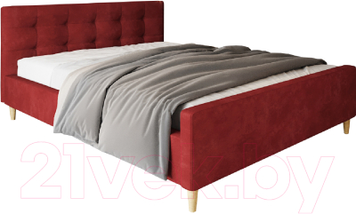 Двуспальная кровать Настоящая мебель Pinko вельвет 160x200 (красный)