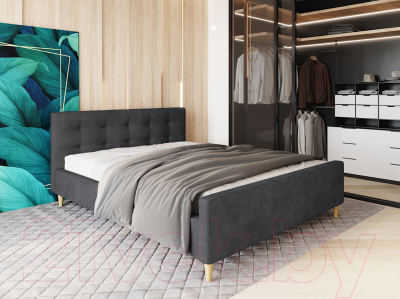 Двуспальная кровать Настоящая мебель Pinko вельвет 160x200 (черный)