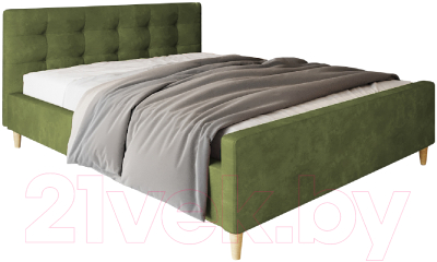 Двуспальная кровать Настоящая мебель Pinko вельвет 160x200 (зеленый)