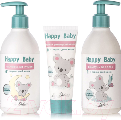 Набор косметики детской Liv Delano Happy Baby шампунь 300г+гель-пенка для купания 300г+крем 75г