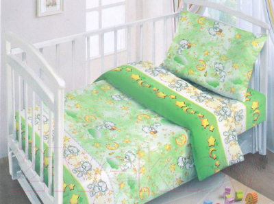 Комплект постельный для малышей Fun Ecotex Сонный мишка / FE 10054 (зеленый)