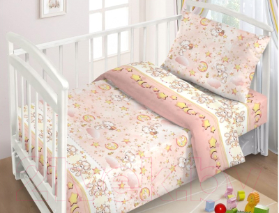 Комплект постельный для малышей Fun Ecotex Сонный мишка / FE 10054 (розовый)