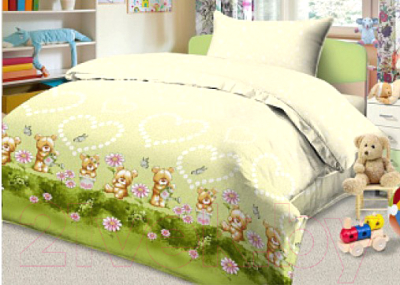 Комплект постельный для малышей Моё бельё Мишка с лейкой (зеленый)