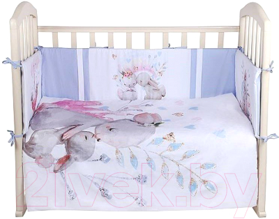 Комплект постельный для малышей Альма-Няня Детская история 6. Акварельные зайки (сатин)