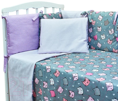 Комплект постельный для малышей Alis Кубики NEW 6 Розовые котики (бязь)
