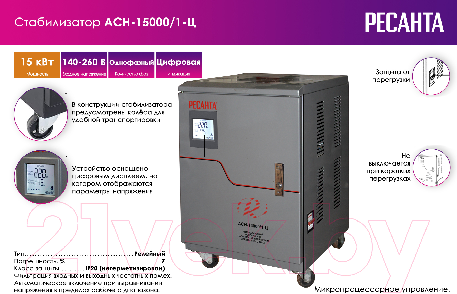 Стабилизатор напряжения Ресанта АСН-15000/1-Ц (63/6/11)