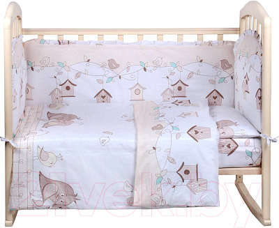 Комплект постельный для малышей Alis Любящие птенчики 6 (бязь, бежевый)