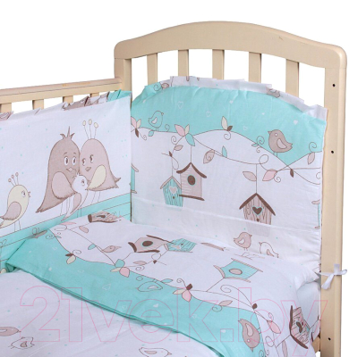 Комплект постельный для малышей Alis Любящие птенчики 6 (бязь, мятный)