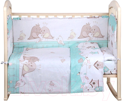 Комплект постельный для малышей Alis Любящие птенчики 6 (бязь, мятный)