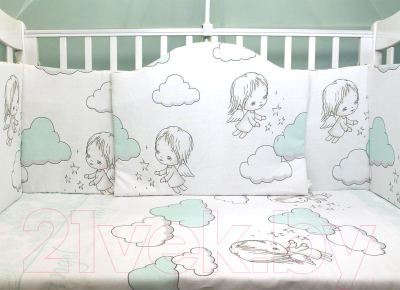 Комплект постельный для малышей Alis Маленький ангел 6 (бязь, мятный)