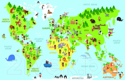 Фотообои листовые Vimala Детская карта мира (260x400)