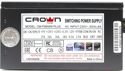 Блок питания для компьютера Crown CM-PS650W PLUS 650W