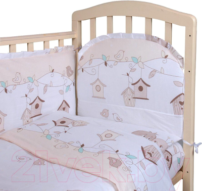 Комплект постельный для малышей Alis Любящие птенчики 4 (бязь, бежевый)