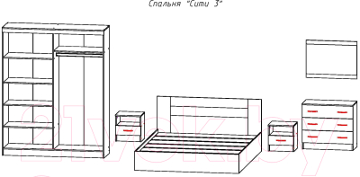 Комплект мебели для спальни Астрид Мебель Сити-3 / ЦРК.СИТ.03 (анкор темный/анкор белый)