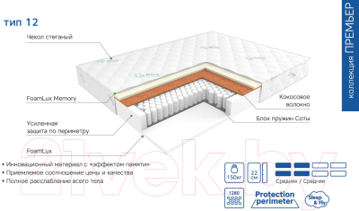 Матрас EOS Премьер 12 80x195 (жаккард)