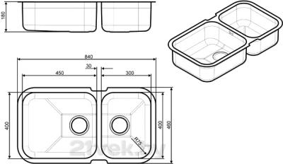 Мойка кухонная Smeg UM4530 - габаритные размеры