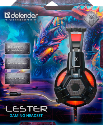 Наушники-гарнитура Defender Lester / 64541 (черный/красный)