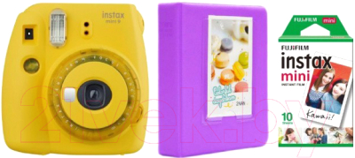 Фотоаппарат с мгновенной печатью Fujifilm Instax Mini 9 с пленкой Instax Mini 10шт + фотоальбом (желтый)