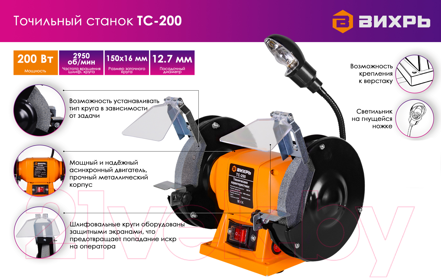 Точильный станок Вихрь ТС-200 (72/7/2)