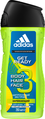 Гель для душа Adidas Body-Hair-Face Get Ready для мужчин (250мл)