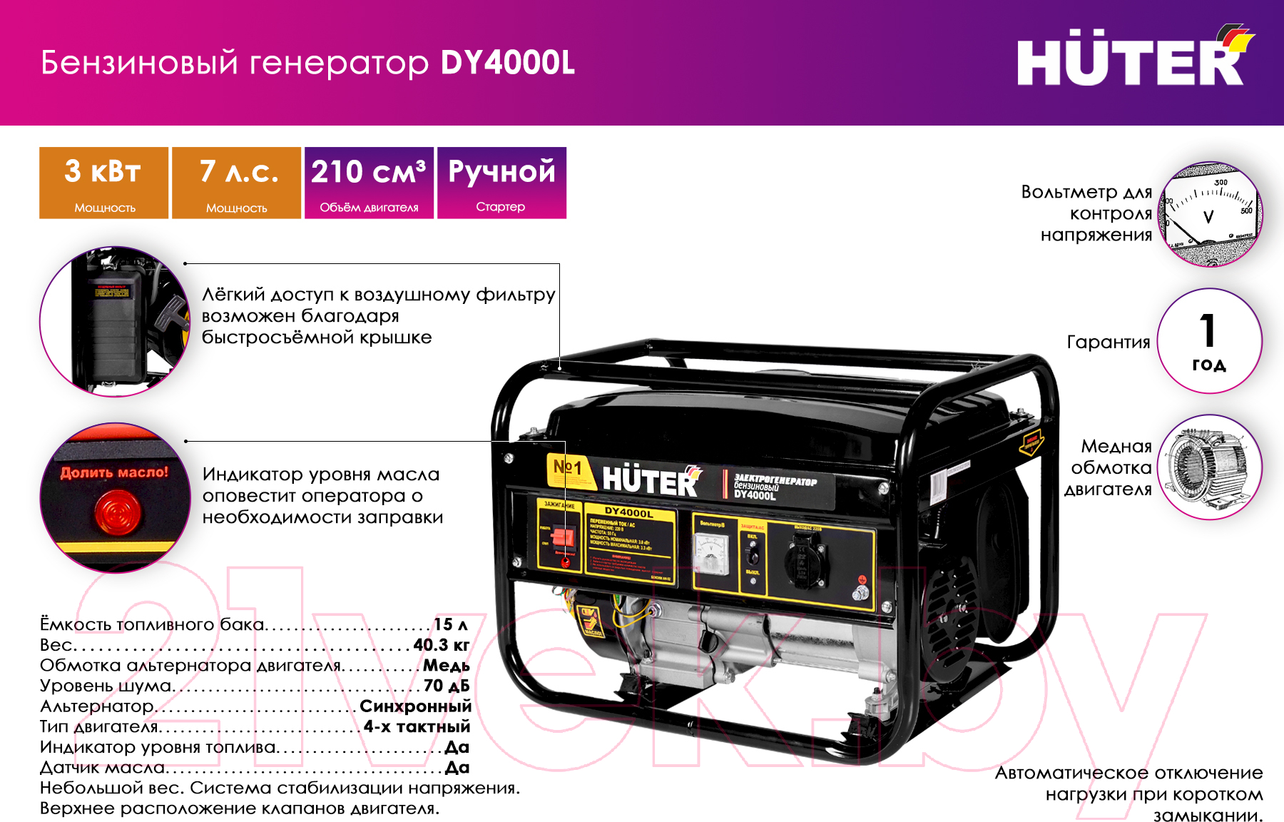 Бензиновый генератор Huter DY4000L (64/1/21)