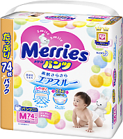 Подгузники-трусики детские Merries M (74шт) - 
