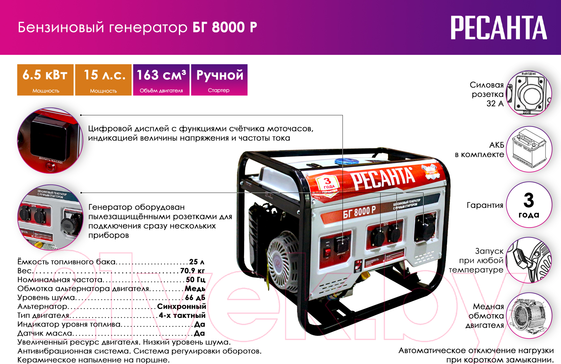 Бензиновый генератор Ресанта БГ 8000 Р (64/1/47)