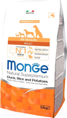 Сухой корм для собак Monge Speciality Adult All Breeds Duck,Rice&Potato (2.5кг)
