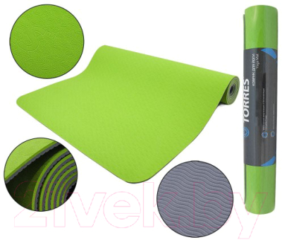 Коврик для йоги и фитнеса Torres Comfort 4 / YL10074 (зеленый/серый)
