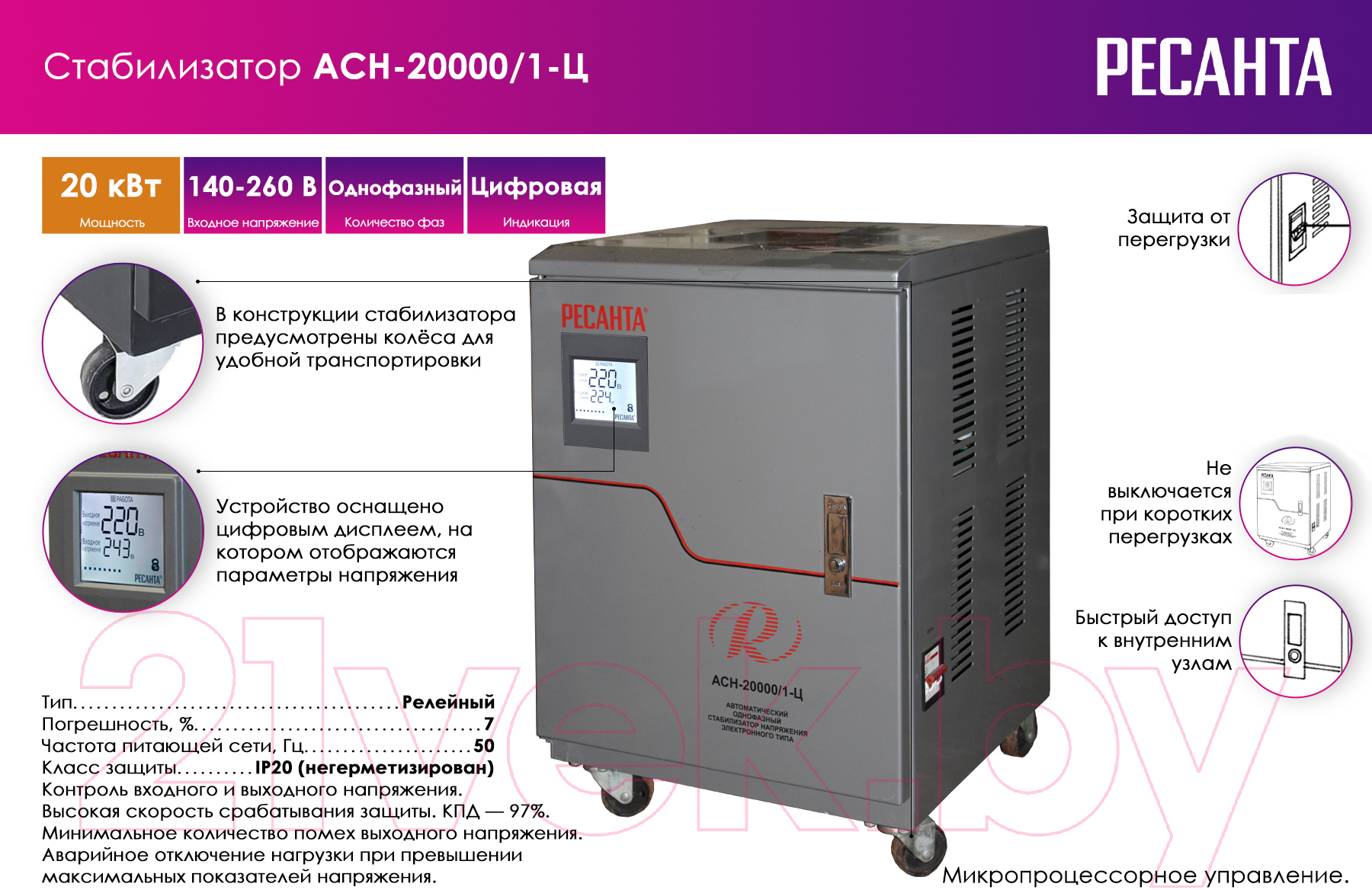 Стабилизатор напряжения Ресанта АСН-20000/1-Ц (63/6/19)