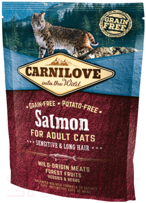 Сухой корм для кошек Carnilove Salmon for Adult Cats Sensitive & Long Hair / 512294 (400г)
