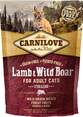 Сухой корм для кошек Carnilove Lamb & Wild Boar for Adult Cats Sterilised / 512324 (400г)