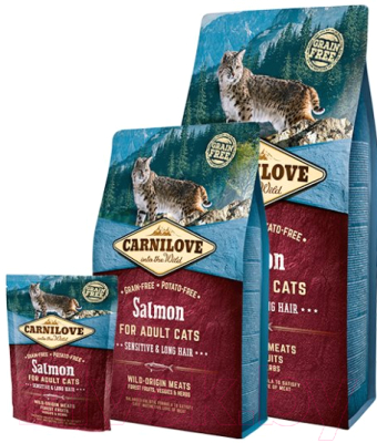 Сухой корм для кошек Carnilove Salmon for Adult Cats Sensitive & Long Hair / 512294 (400г)