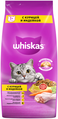 Сухой корм для кошек Whiskas Вкусные подушечки с нежным паштетом с курицей и индейкой (5кг)
