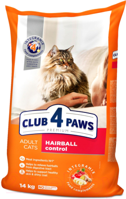 Сухой корм для кошек Club 4 Paws Premium для кошек с эффектом выведения шерсти (14кг)