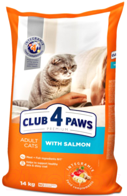 Сухой корм для кошек Club 4 Paws Premium с лососем (14кг)
